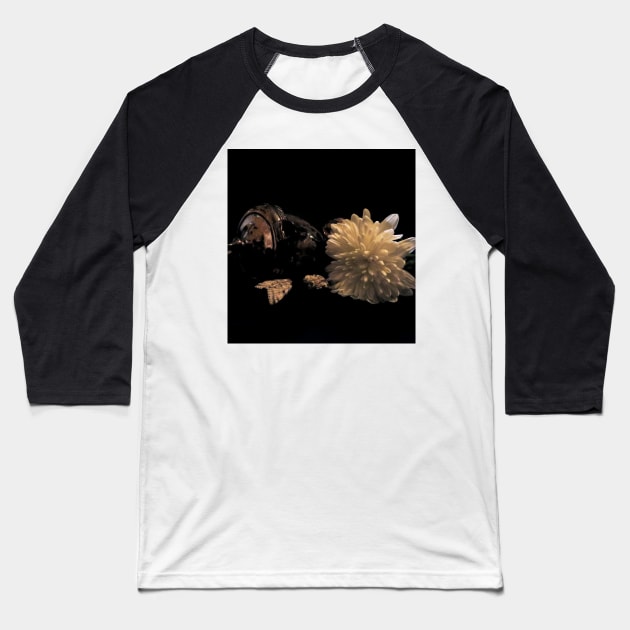 Moth, Shell, and Florals - Baroque Inspired Dark Still Life Photo Baseball T-Shirt by GenAumonier